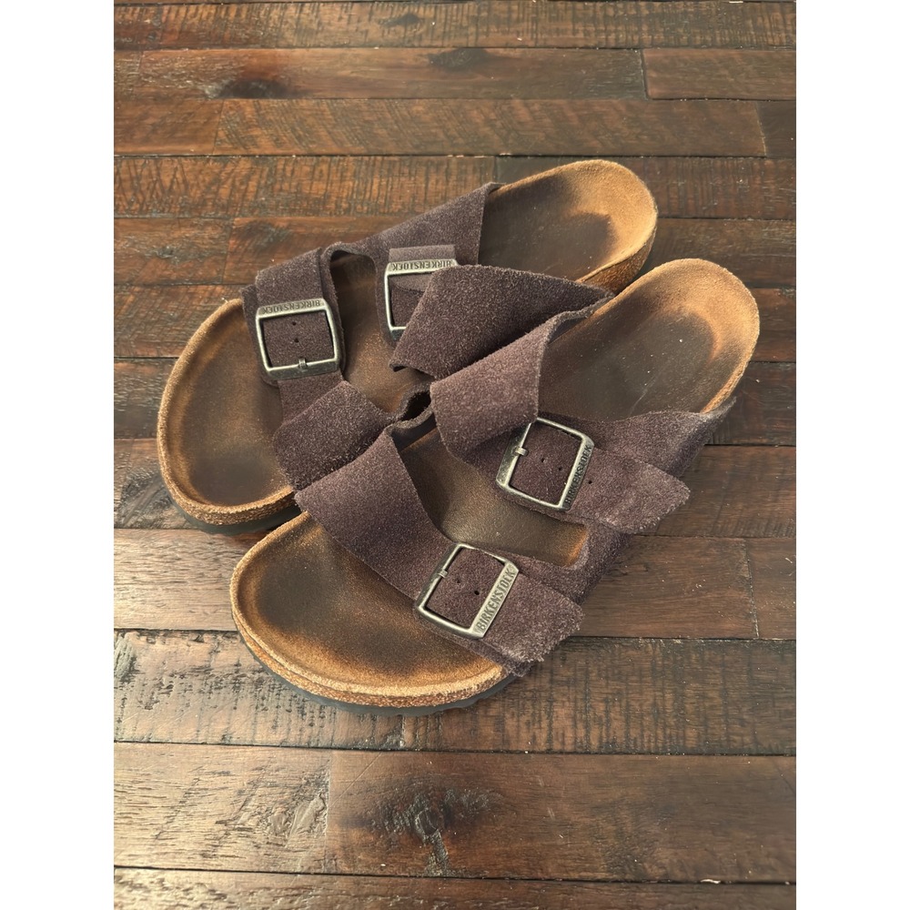 Birkenstock Arizona Mocha Suede Two Strap Slide Sandals Brown Mens Womens sz 10